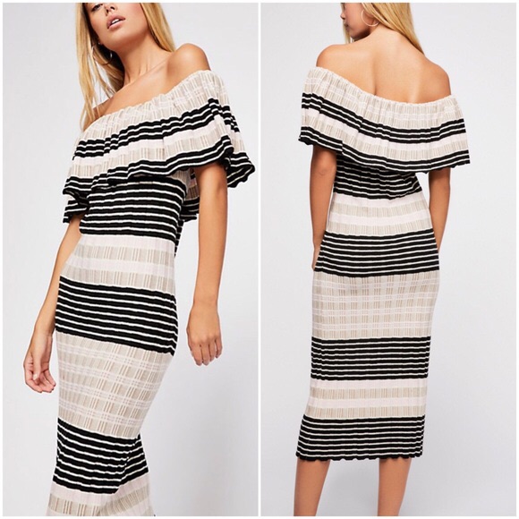 Free People Black And Cream Off-Shoulder Maxi Dress